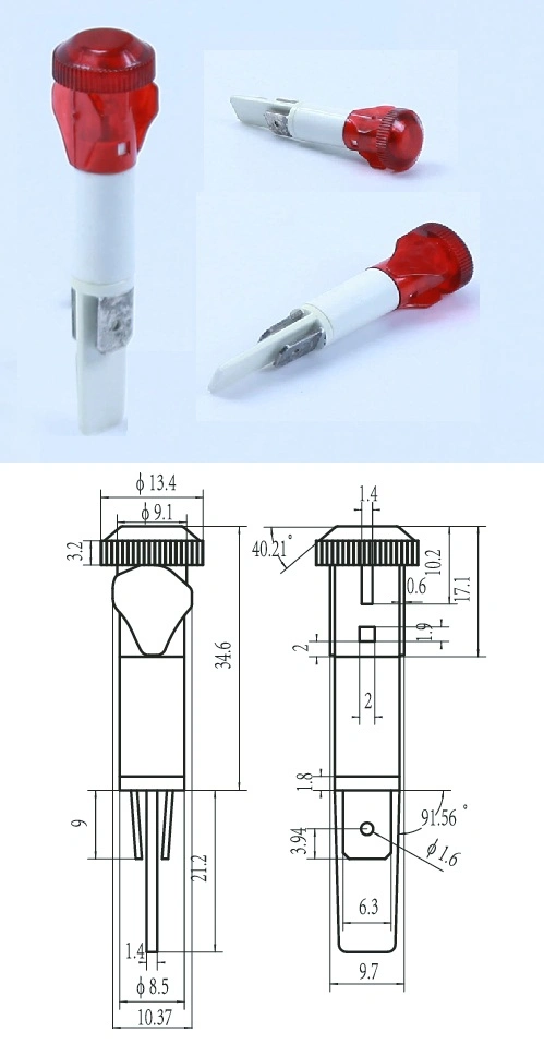 Lâmpada piloto de néon 10 mm IP65 A-14-2 Luz indicadora LED vermelha 0