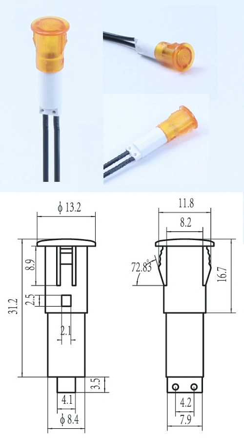 Lâmpadas indicadoras de painel amarelo 10 mm A-16-1 12 volts 0